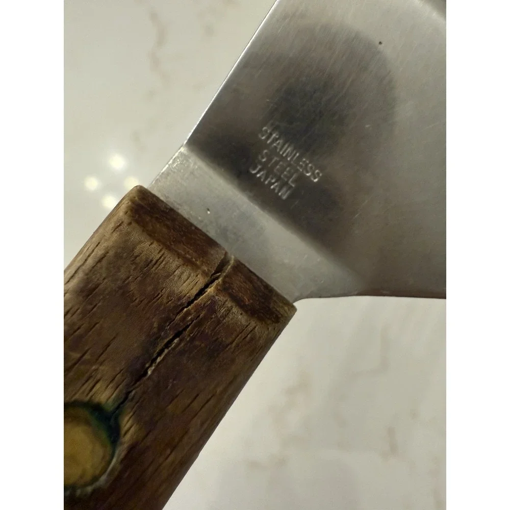 Vintage Short Wood Handle‎ Serrated Slotted Spatula Made In Japan Turner Server